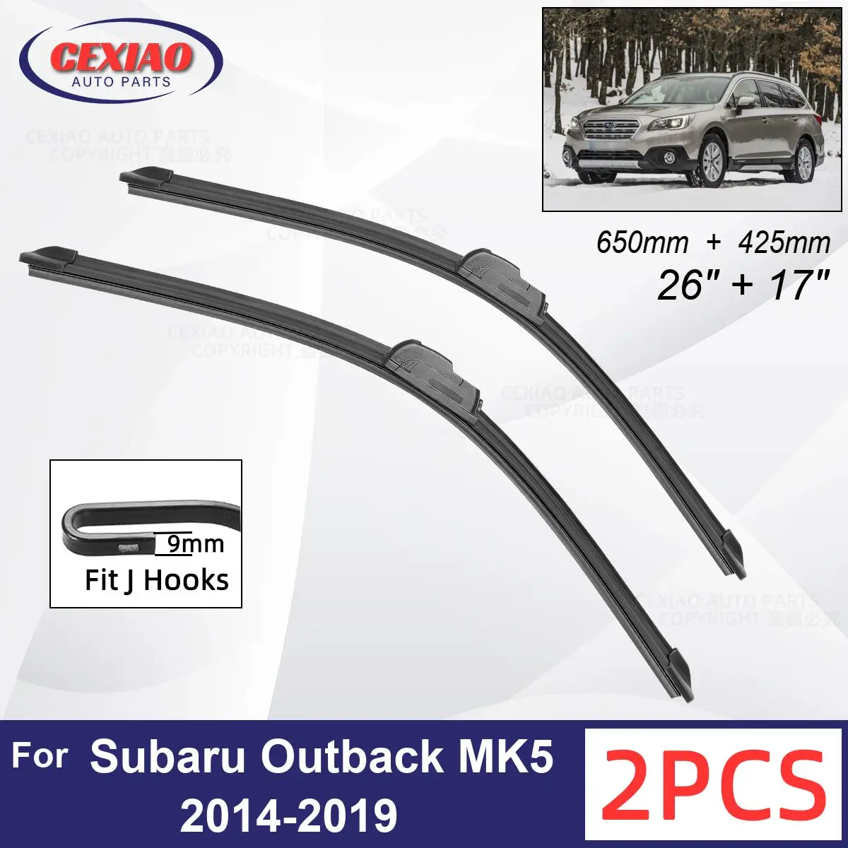 

Car Wiper For Subaru Outback MK5 2014-2019 Front Wiper Blades Soft Rubber Windscreen Wipers Auto Windshield 26"+17" 650mm 425mm