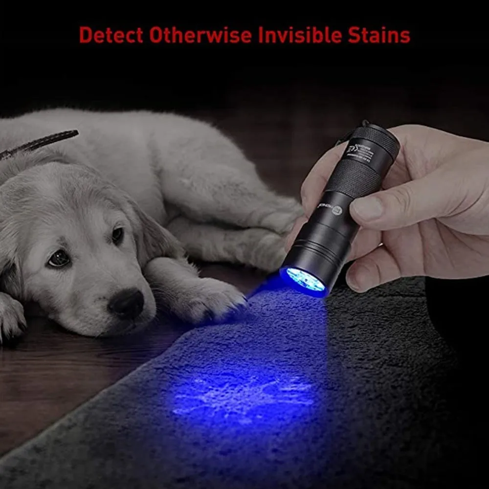 Aluminum Alloy Purple Light Flashlight Small Size Cylindrical Pet Dirt Finder 12 LED Beads Handheld Pet Spot Check Torch