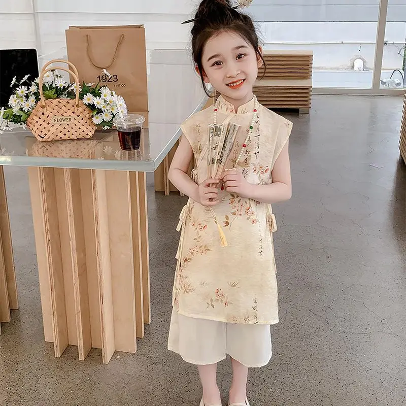 

2024 NEW Retro Hanfu For Girls Kids Chinese Cheongsam Princess Dress Traditional New Year Outfit Ming Dynasty