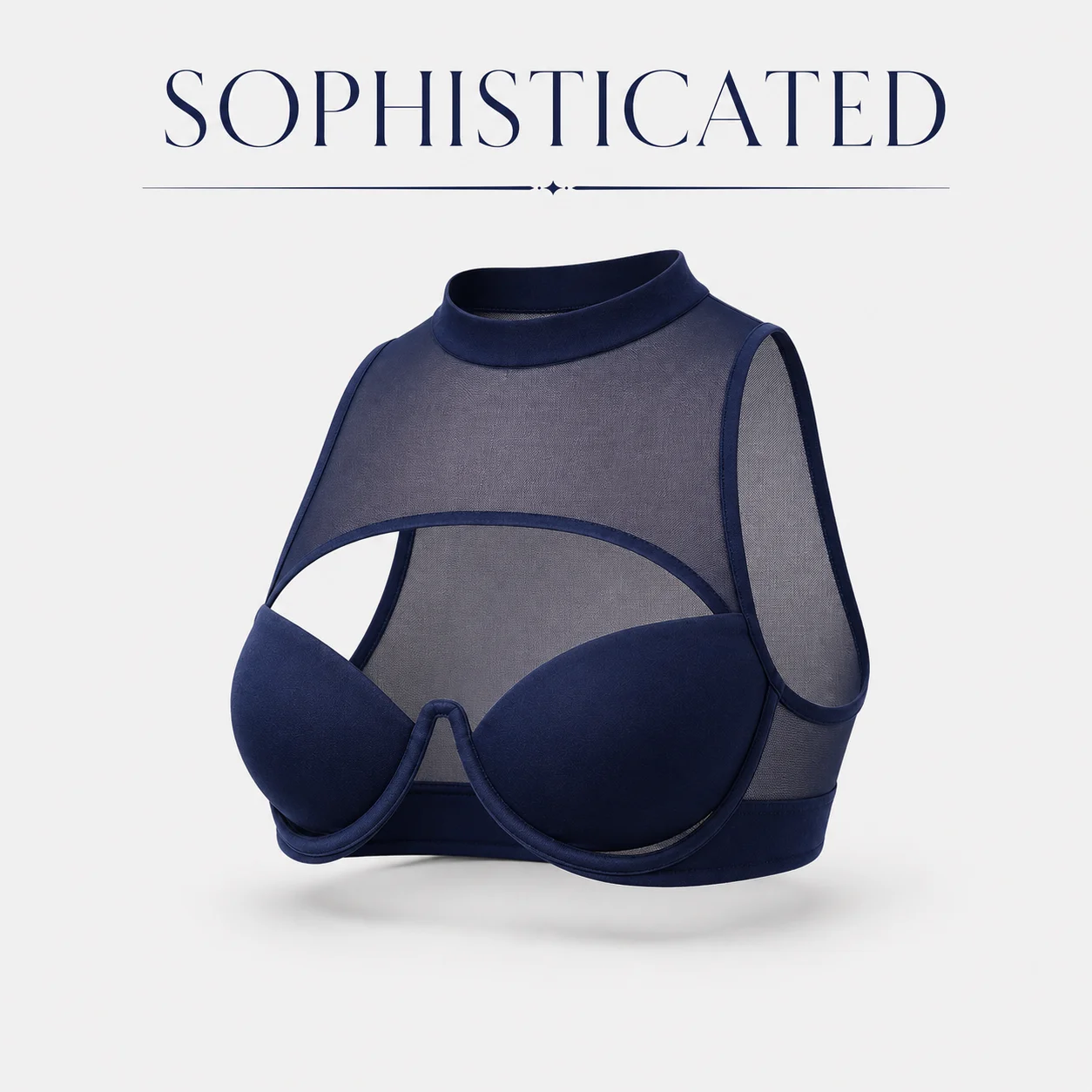 Sexy High Neck Top Women's Sheer Mesh Cutout Bustier Women Underwire Form Fitting Cropped Top