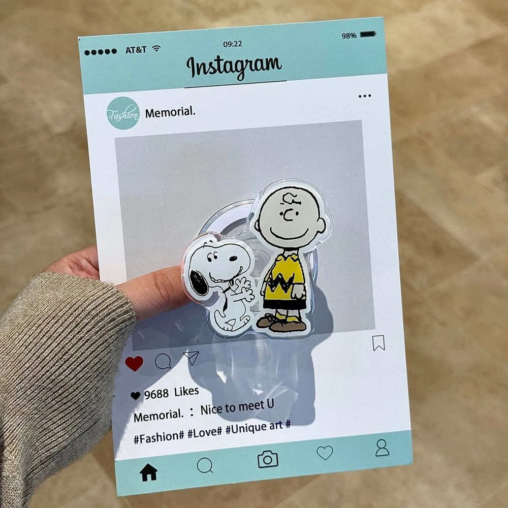Cute Snoopy Charlie Brown For Magsafe Magnetic Phone Griptok Grip Tok Stand For iPhone Samsung Foldable Wireless Charging Holder view 4