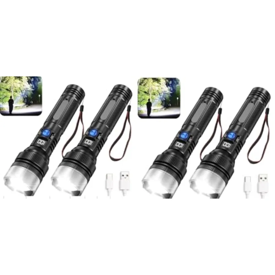 4 Pack Flashlights Rechargeable LED High Lumens, Type-C Fast Charging, Zoomable Waterproof Flashlight Set for Home, Camping and