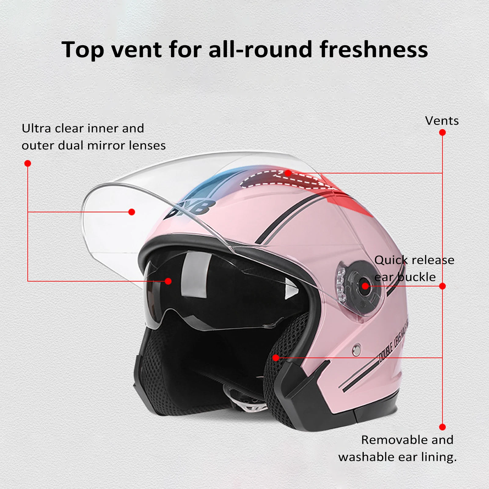 3/4 خوذات الدراجات النارية مفتوحة الوجه أقنعة مزدوجة للرجال والنساء دراجة نارية نصف خوذة لخوذات الدراجات النارية كروزر