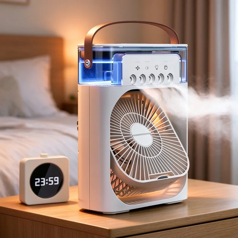 3in1 Personal Mini Air Cooler Portable Desktop Fan Humidifier LED Night Light Small Air Conditioner for Bedroom Office