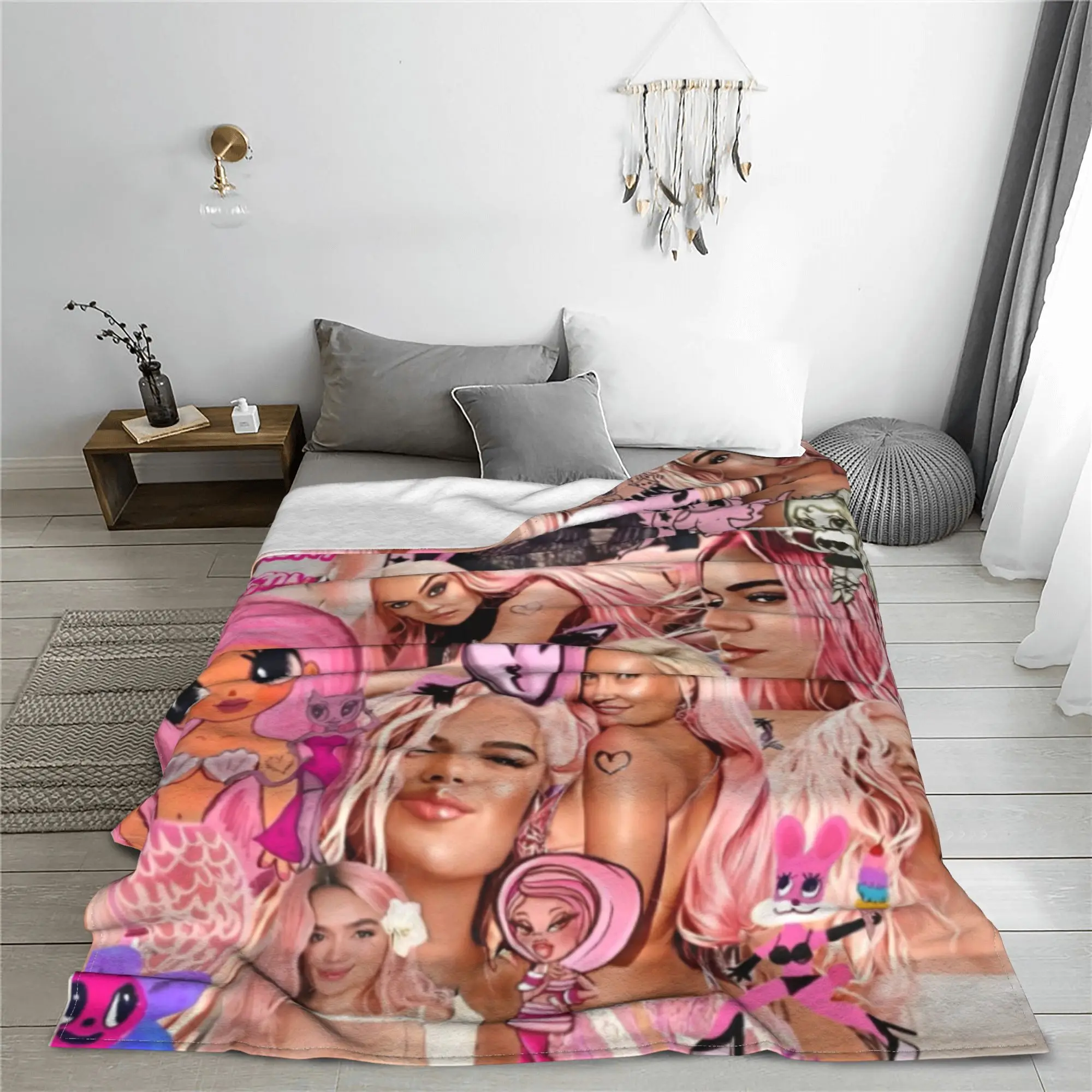 Karol G Singer Music Columbia Pink Blankets Fleece Art Music Lightweight Thin Throw Blankets for Car Sofa Couch Bedroom Quilt