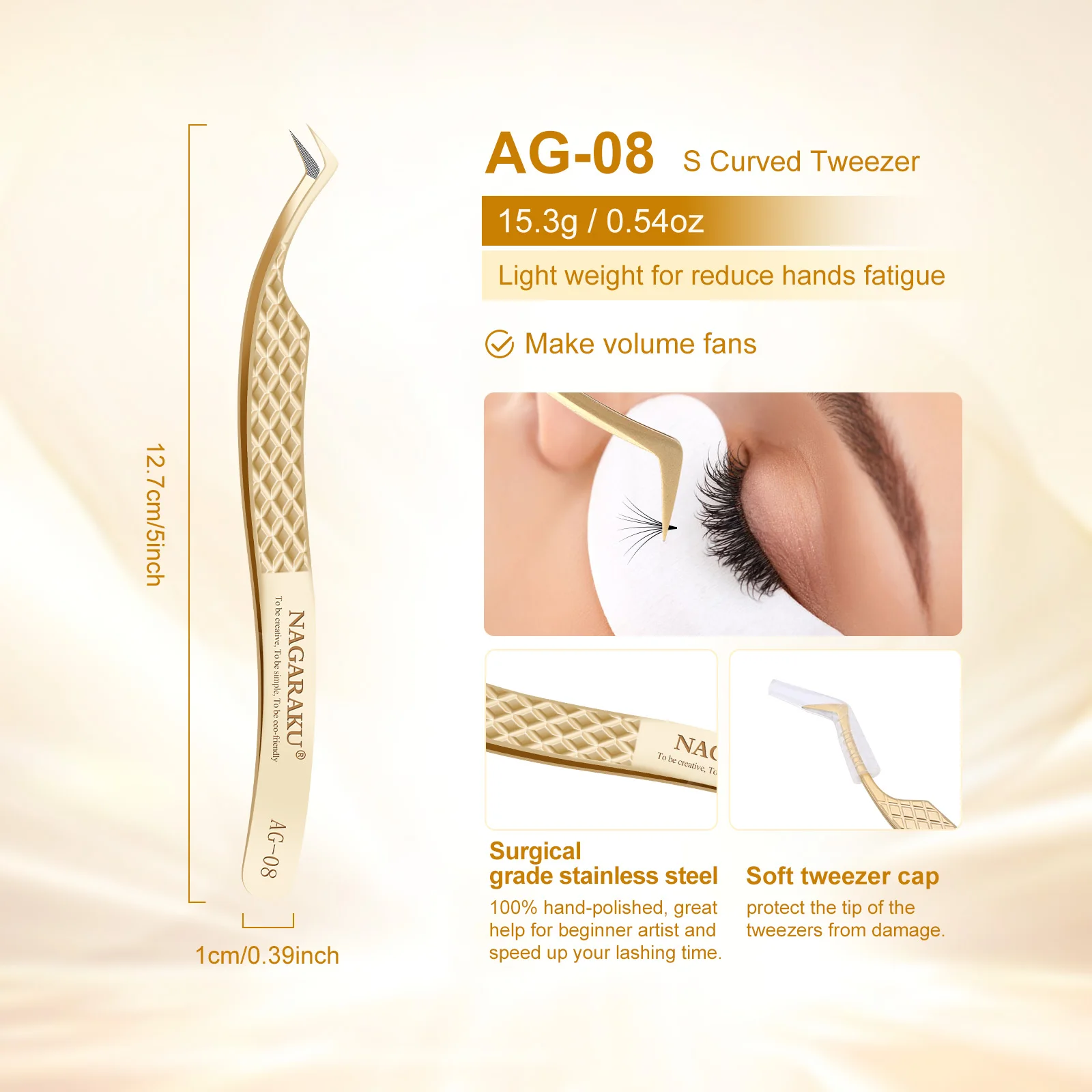 NAGARAKU Präzisionspinzette mit Faserspitze für Wimpernverlängerungen, professionelle Wimpernpinzette, antistatisch, gerade – Detail 10