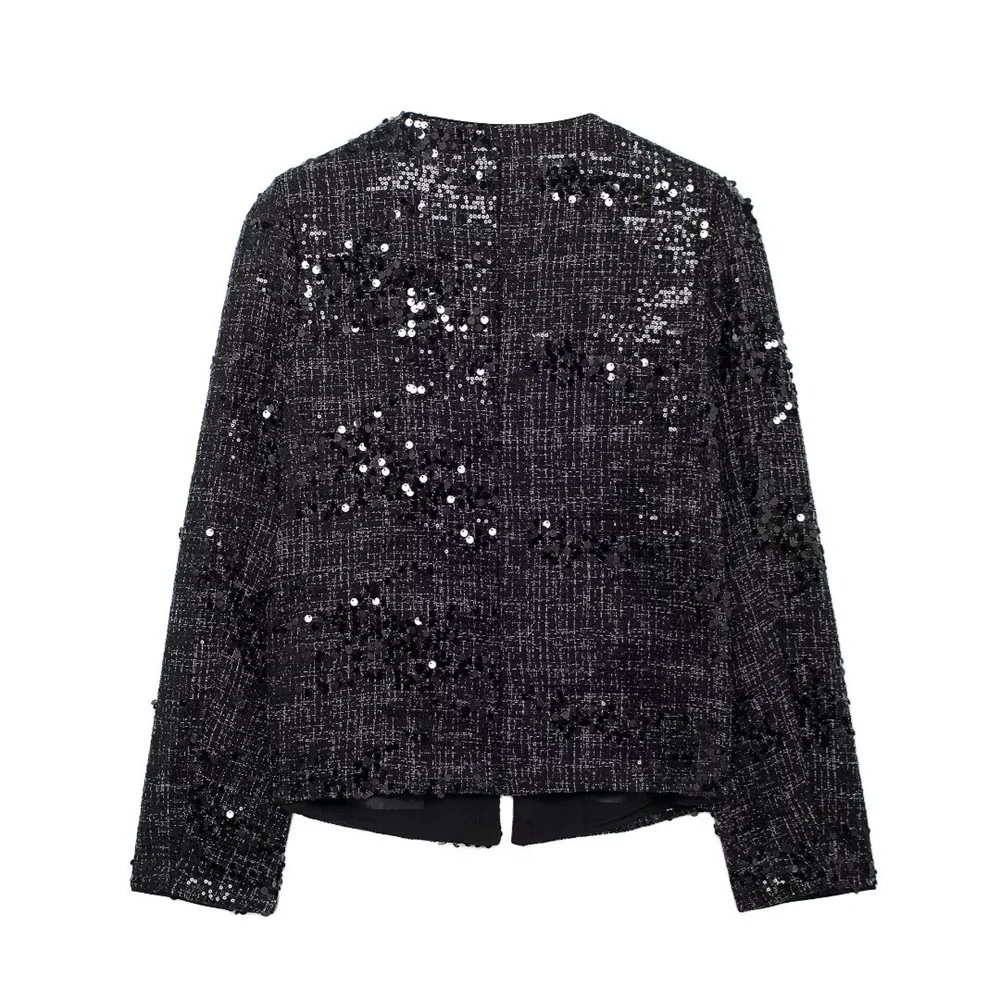 UNIZERA 2024 Autumn/Winter New Product Casual Women\'s Clothing Design Versatile Glitter Diamond Button Long Sleeve Jacket