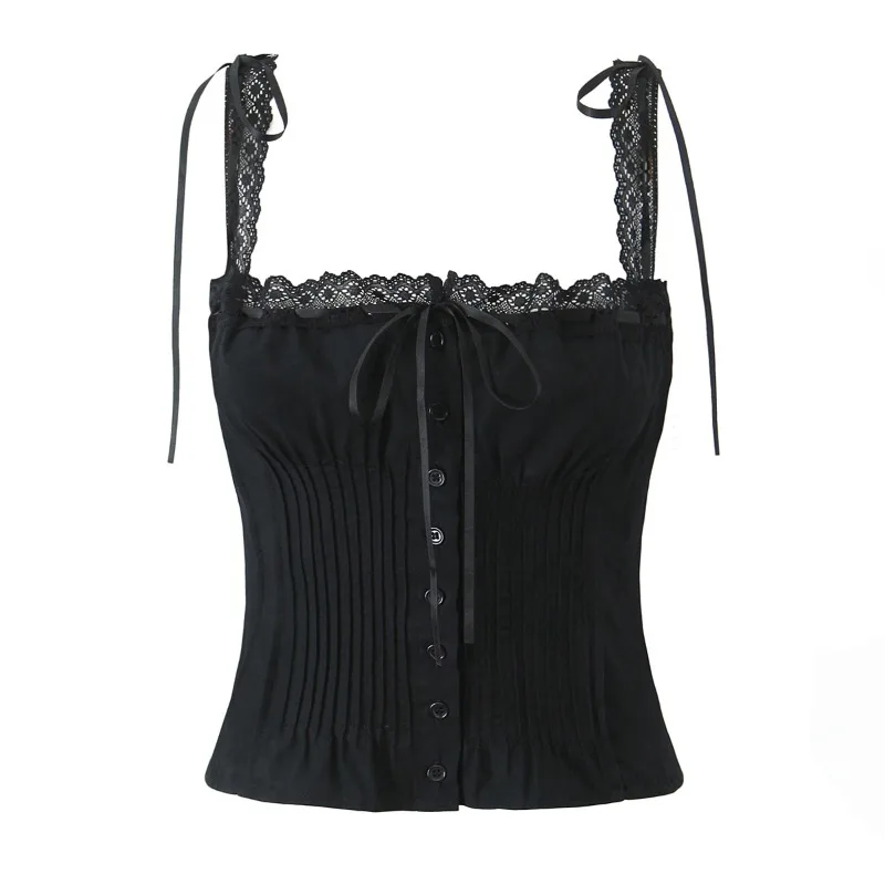

Lace Patchwork Vest Top 3d Bow Decoration Fancy Sleeveless Short Blouse Coat Slim Sweet Elegant Women‘s New Clothing 2026 Summer