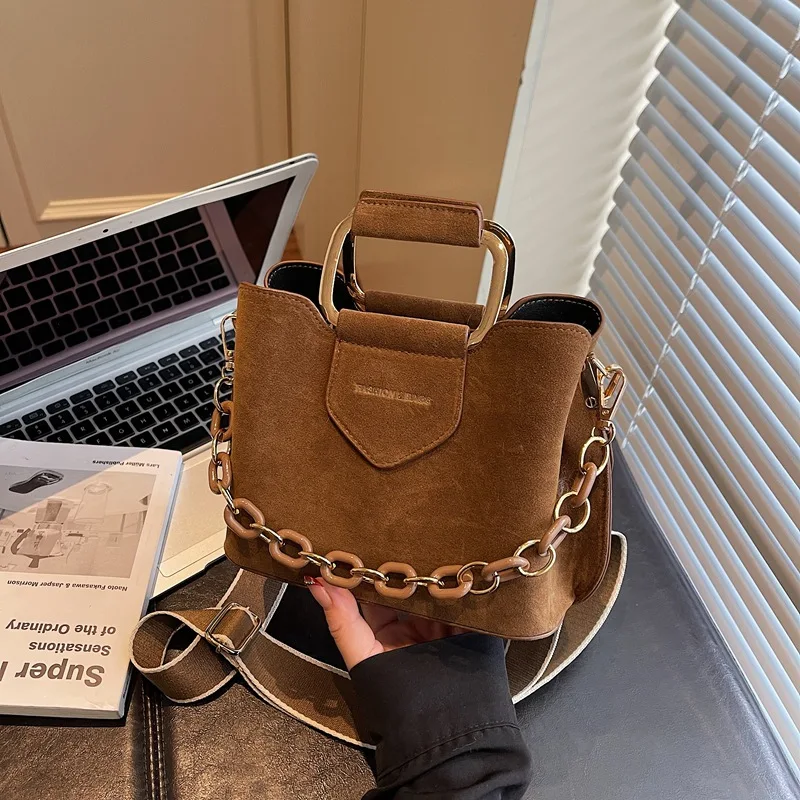 

Women's High-End Vintage Suede Bucket Bag - Niche Crossbody & Shoulder Bag for Commute, Top Handle Design
