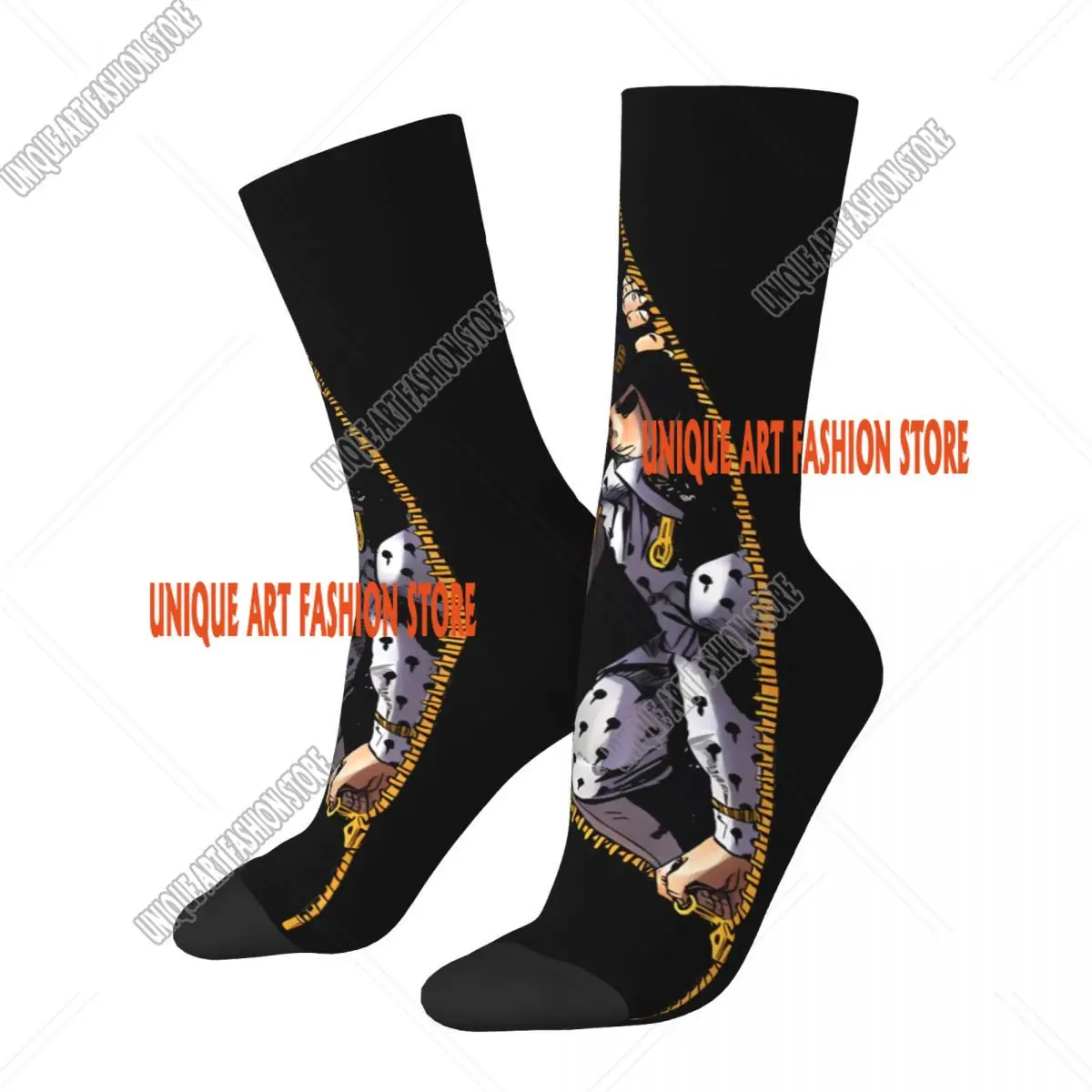 جوارب Anime Jojo Bizarre Adventure عالية المرونة من ألياف البوليستر مريحة للجنسين مقاومة للرياح بطباعة ثلاثية الأبعاد سعيدة