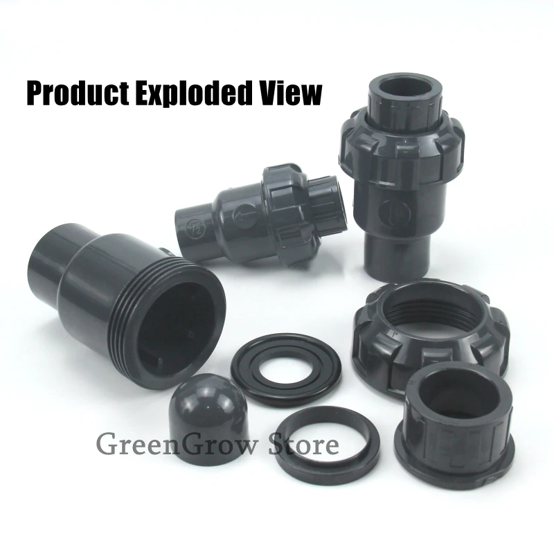 1pc I.D 20~110mm UPVC Check Valve Ball Style Industrial Water Treatment Non-return Valve Garden Irrigation Water Pipe Connectors