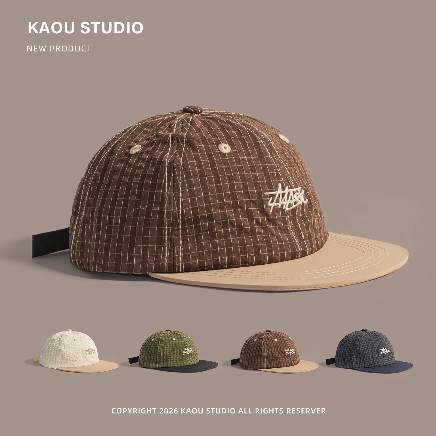 Plaid Color Block Baseball Cap for Men and Women, Hip-Hop Flat Brim Hat, Soft Top Breathable Sunshade Baseball Cap