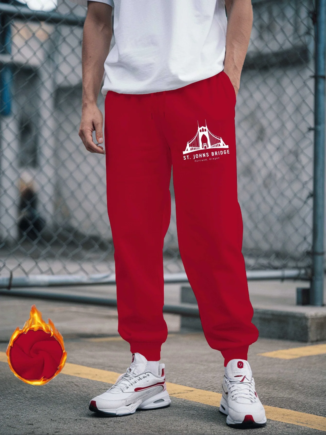 City‑styled Portland Oregon Bridge Silhouette Print Relaxed Sweatpants Men Hip Hop Casual Jogger Pants Fit Wear Gear