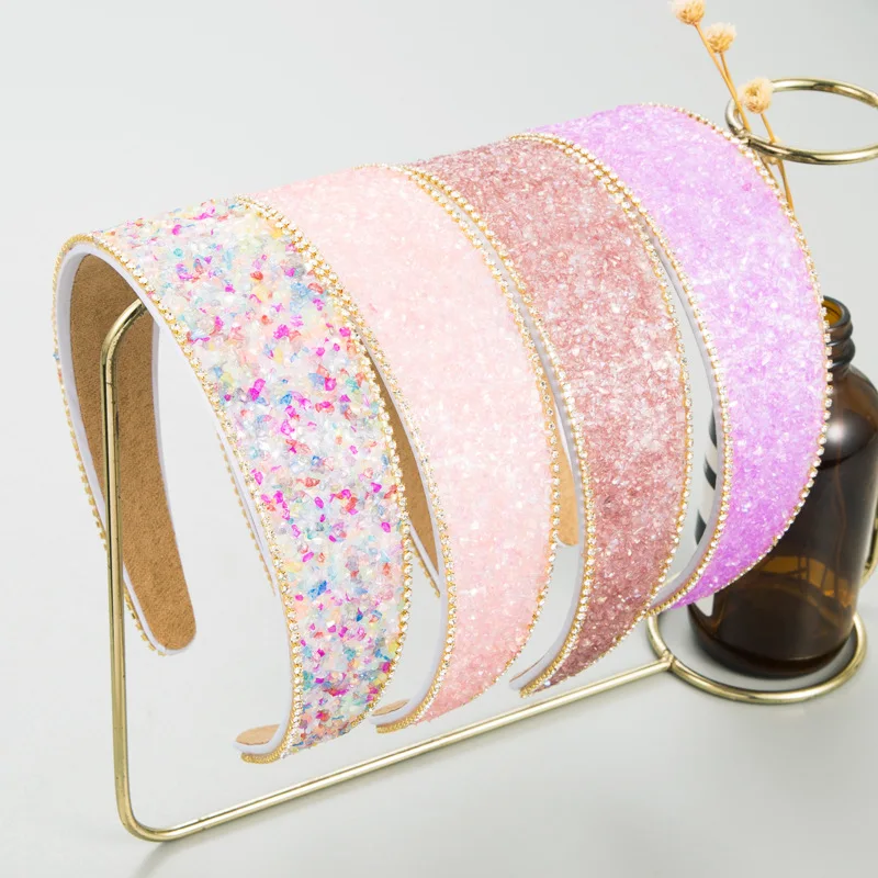 

Корейская простая повязка на голову в стиле барокко с цветными кристаллами, модная повязка для умывания с широким краем, украшение для волос в стиле интернет-селебрити.