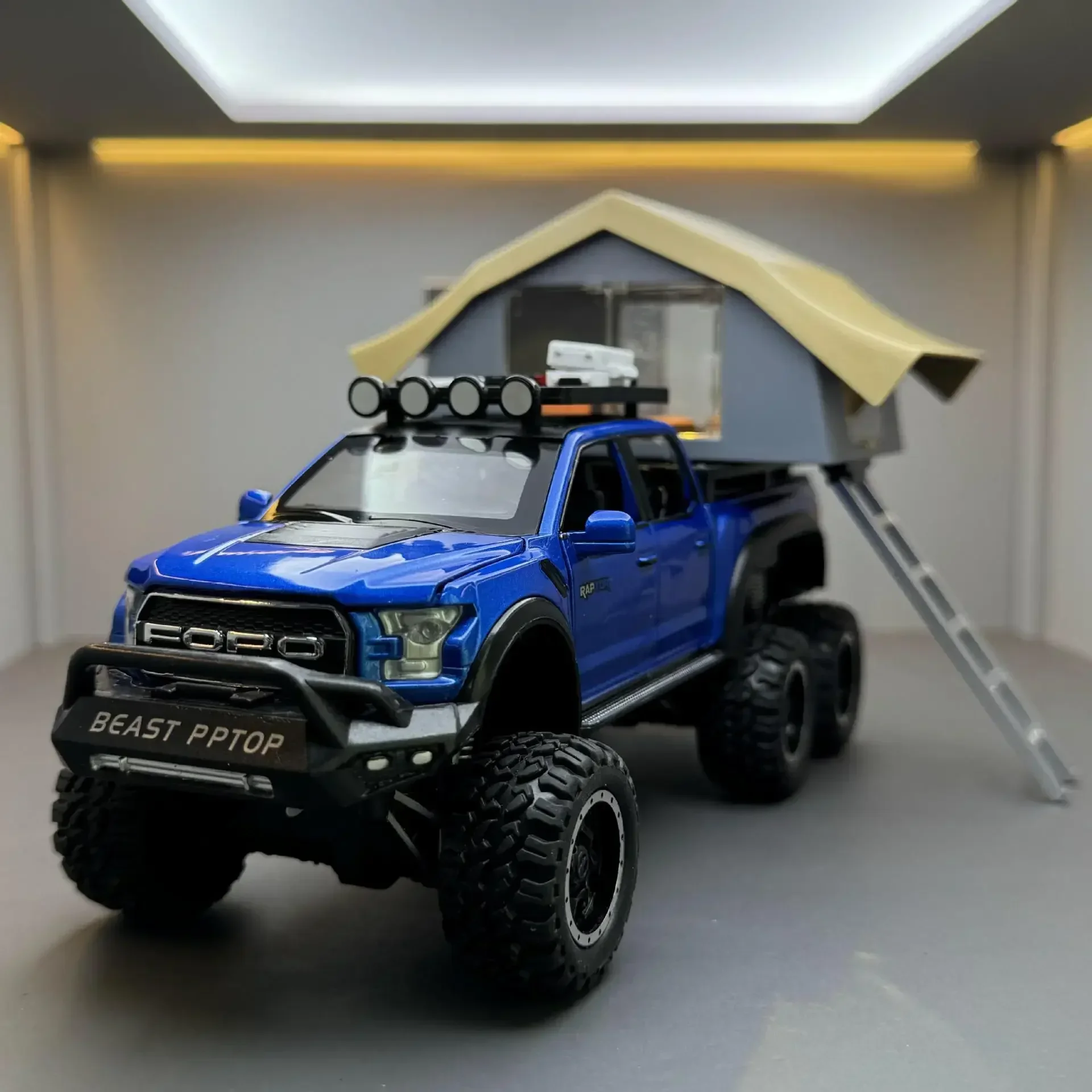 

1:24 Ford Raptor F150 Camping RV Off Road Pickup Truck Alloy Metal Diecast Model Car Sound & Light Series Toys Gifts For Kids