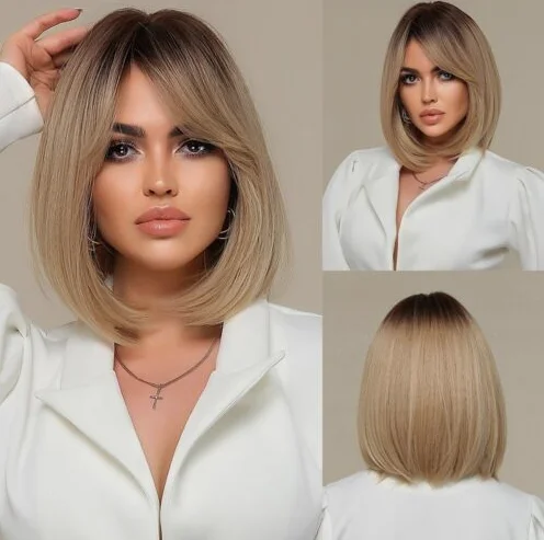

2023 Lasdies Natural Brown Red Synthetic Hair Wigs for Women Bob Daily Wig