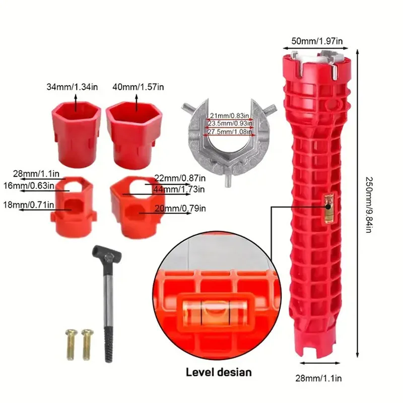 Multifuncional torneira pia Wrench, encanamento, Double Head, Water Pipe Spanner Kit, Ferramenta de Reparação Mão para Banheiro, Cozinha, 5 em 1, 8 em 1, 14 em 1