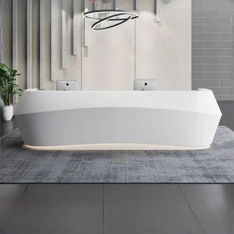 

Light Luxury White Reception Desks L Shaped Counter Commericial Business Reception Desks Desk Modern Bureau Office Furniture
