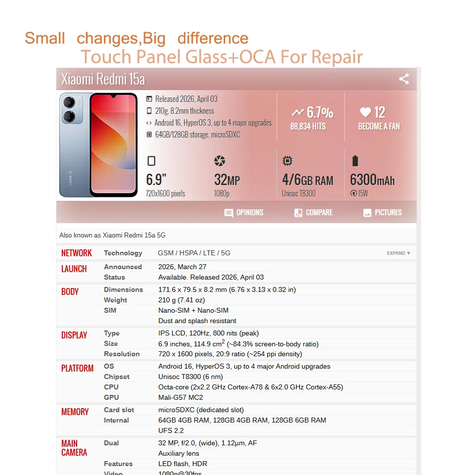 10 szt. Szkło dotykowe z OCA do Xiaomi Redmi 15 15A 15C 14C 14R 13C 5G 13 13R 13X 12 12C 11 10 9 9A 9T — zdjęcie produktu 6