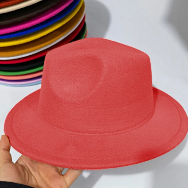 Toddler Kid Solid Color Fedora Hat Children Jazz Hats Classic Wide Brim Panama Dress Hat for Boys Girls Clothes Accessories