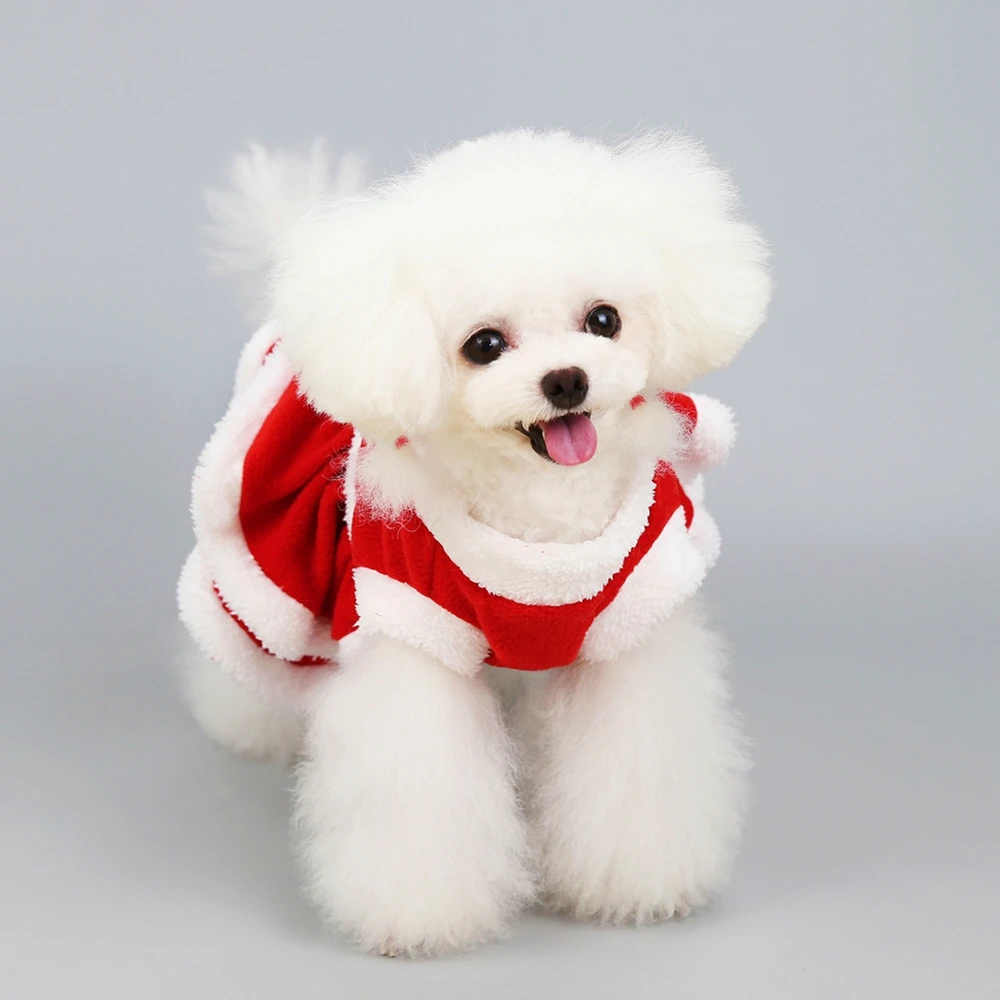 Christmas Dog Girls Costume Dress Puppy Warm Fleece Skirt Clothes Autumn Winter Clothes Pet Dog Red Skirt Fancy Dress Warm