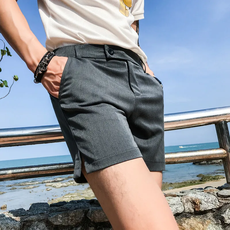 Verão sólido lado split shorts roupas masculinas 2022 simples todos os jogo fino ajuste dos homens shorts preto cinza calças de alta qualidade