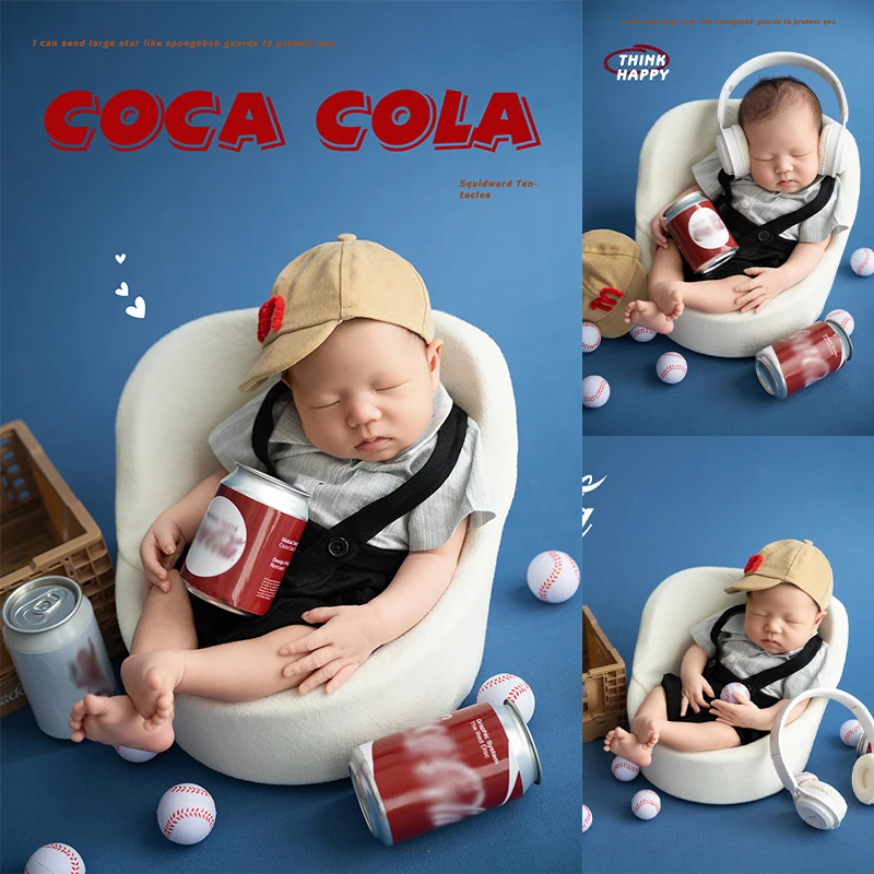 Cool Boy Theme Photography Clothing American Boy Overalls + Top 2pcs/Set Simulation Headphones Props Studio Shooting Background