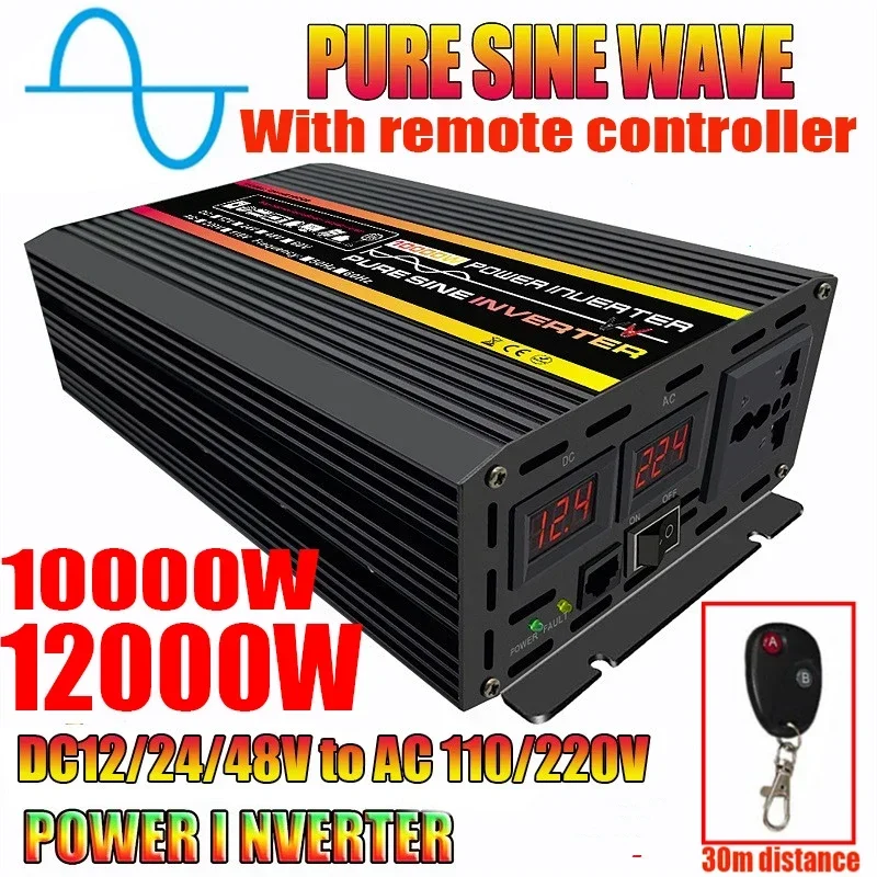 12000W Pure Sine Wave Power Inverter Voltage Transformer Intelligent Digital Display Car Outdoor DC12V to AC 220VWith controller