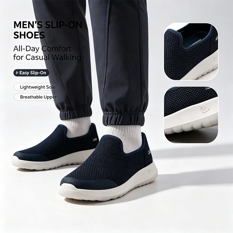 Hot Skechers Official Genuine GO WALK MAX Men Slip-On Walking Shoes Slip on no tie Light weight Sneakers 216700-NVY