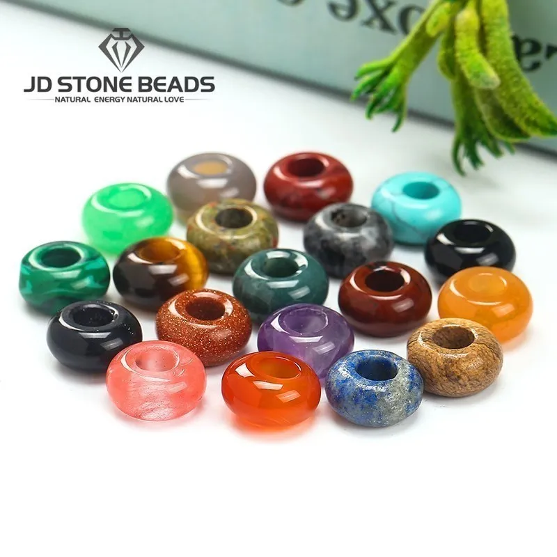 10Pcs/Lot Natural Agate Big Hole Abacus Shape Beads Loose Spacer Jasper Amethysts Bead For Jewelry Making DIY Bracelet Accessory