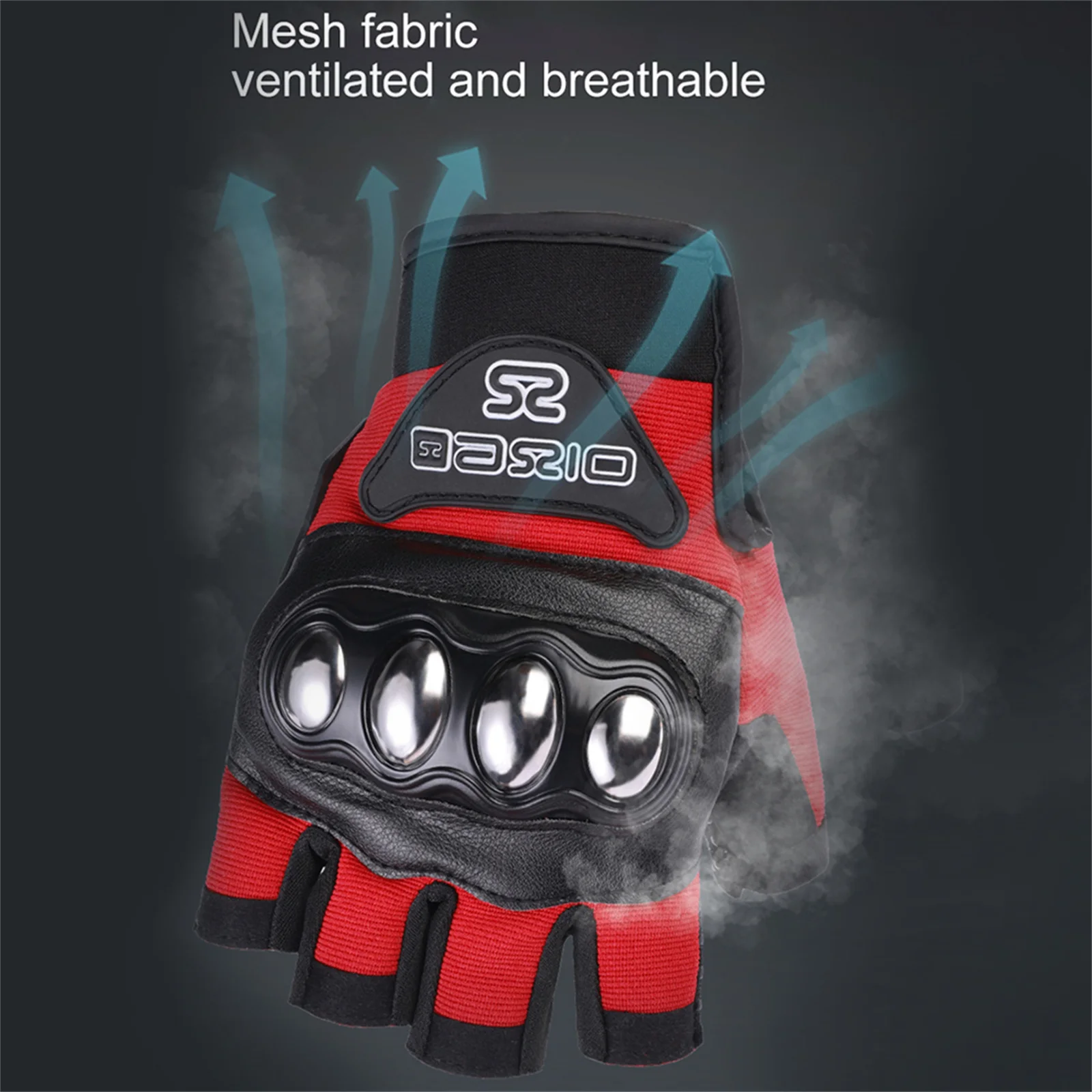 Half Finger Motorcycle Gloves With Steel Knuckles Outdoor Sports Safety Riding Protective Gloves Black Red M-XXL