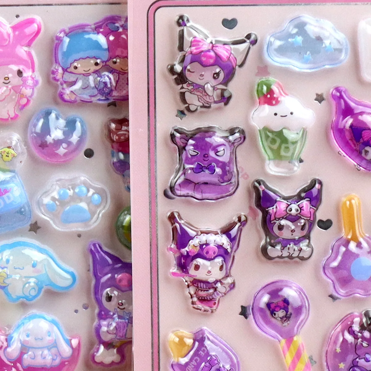 8-24 pezzi Sanrio Personaggi Originalità Luminoso Adesivo in rilievo 3d Adesivi decorativi adorabili impermeabili Adesivo in cristallo di cartone animato