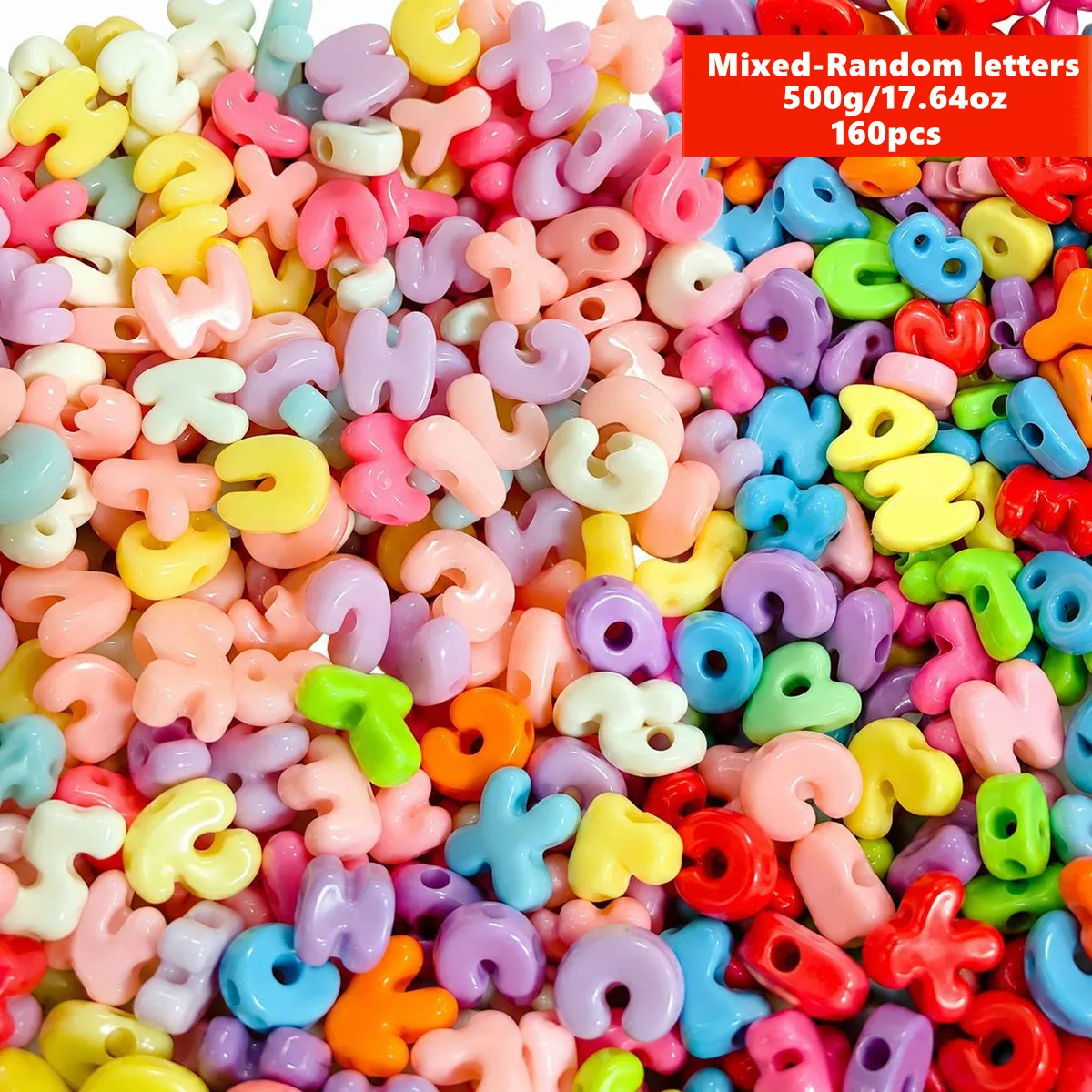 160pcs 19-28mm Random Letters Acrylic Mixed Color Large-Hole Alphabet Beads, 26 English Letters, For DIY Making