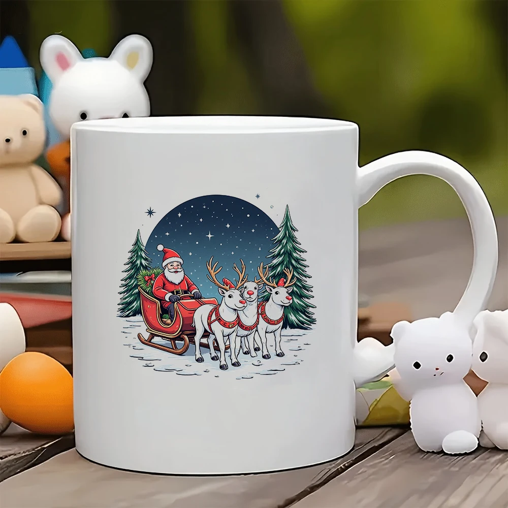 

11oz mug cartoon Santa Claus sleigh reindeer bell Christmas tree decoration Christmas gift kids cup family office coffee mug