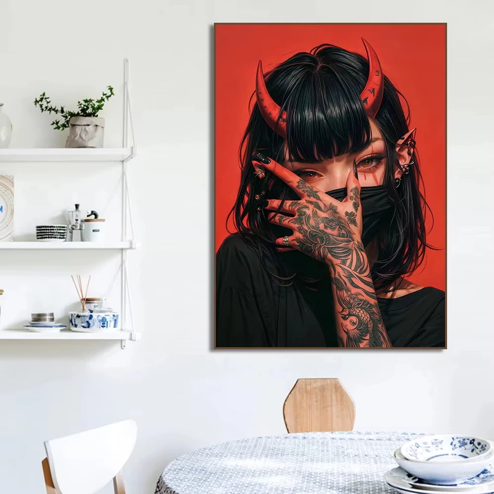 Sexy Beauty Anime Tattoo Girl Canvas Painting Wall Art Japanese Geisha Poster Prints Poster for Living Room Home Decor Frameless