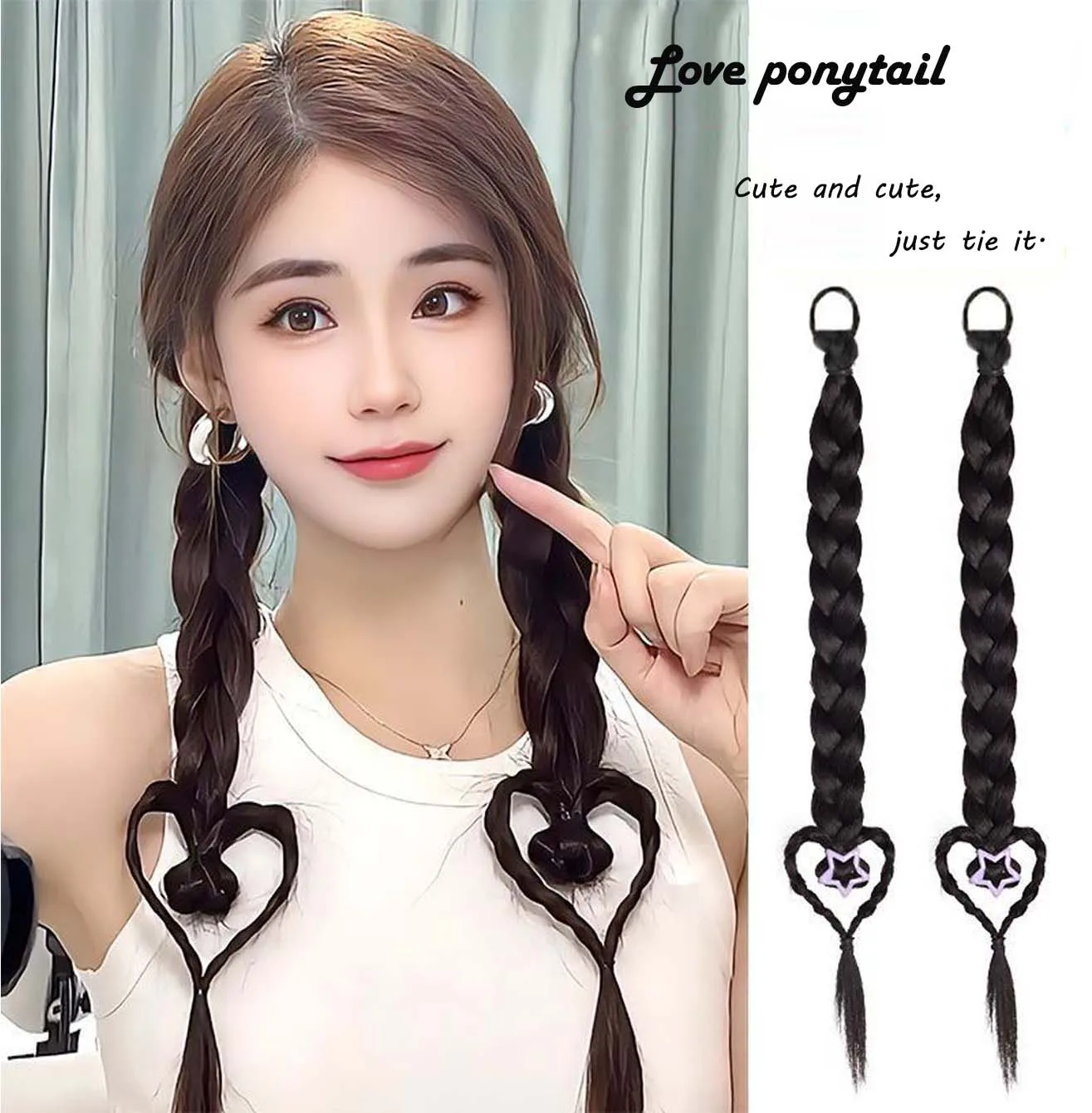 

40cm synthetic Wig Y2K Sweet Girl Love Twist Braided Wig Simulated Double Ponytail Women Fake Extensions