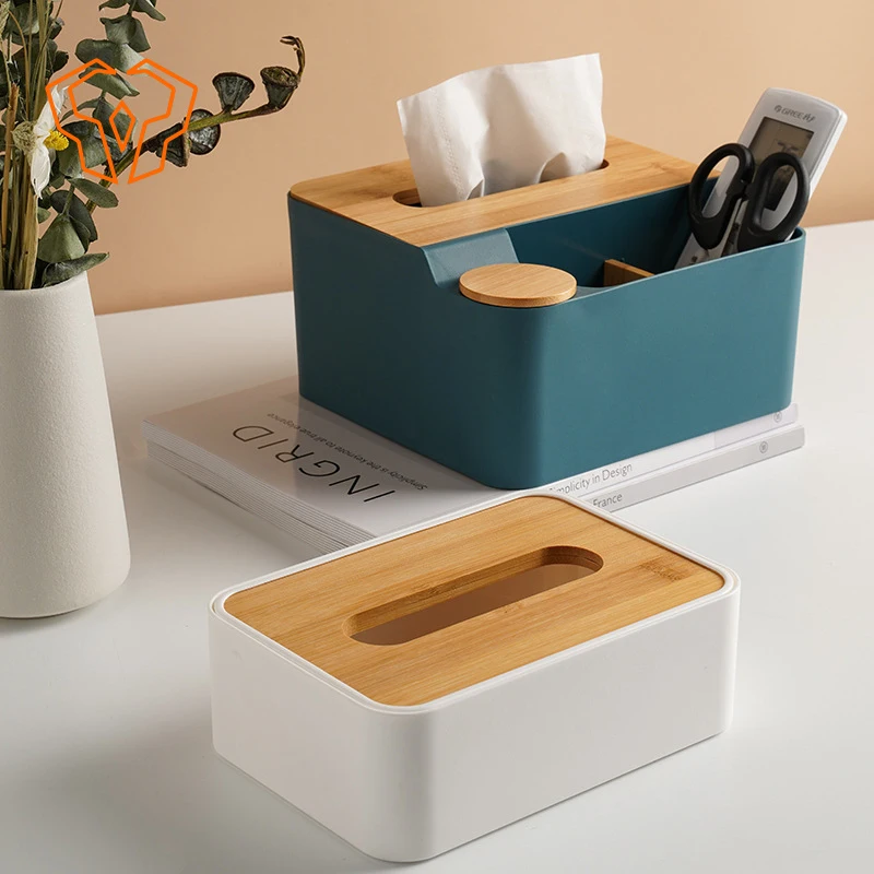 

Multi Functional Wooden Desktop Tissue Box Household Living Room Plastic Remote Control Storage Box Minimalist Paper Drawer