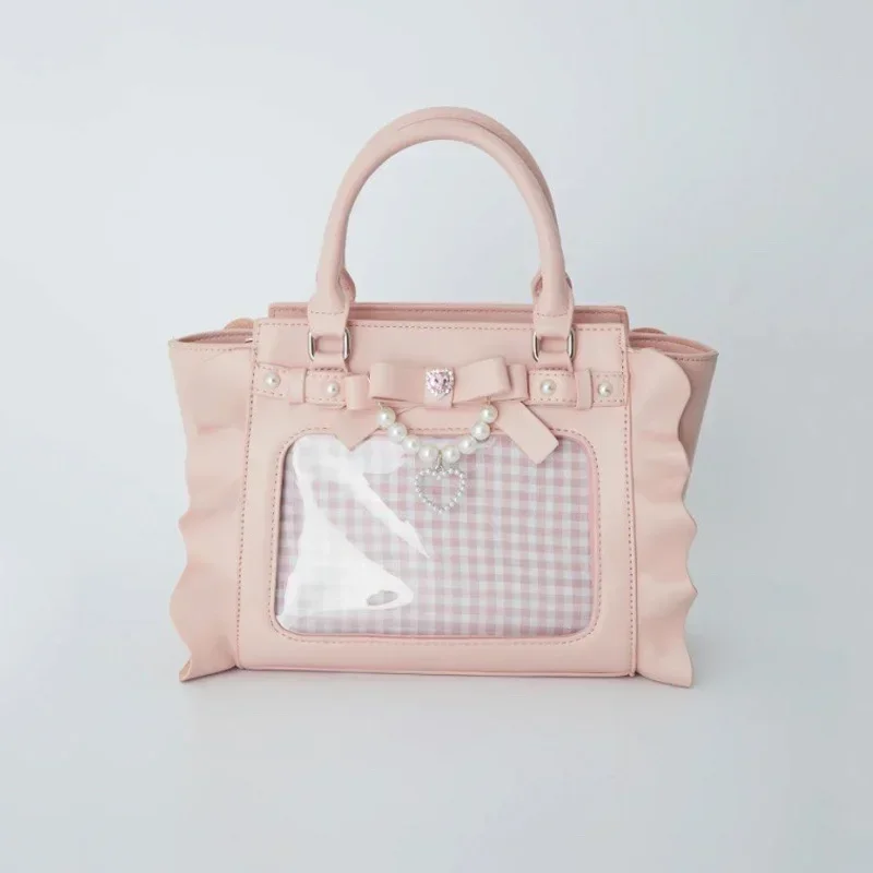 Japanese Lolita Lace PU Bags Women's Commuting Cute Handheld Mommy Bag Small Square Portable Shoulder Bag College Girls Pain Bag view 5