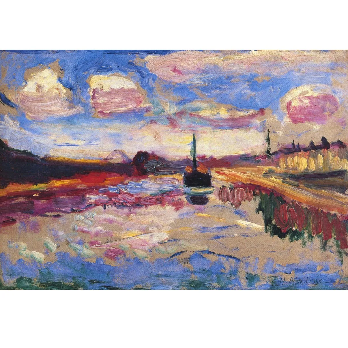 Hand painted high quality reproduction of Canal Du Midi by Henri Matisse  Impressionist landscape oil painting for living room