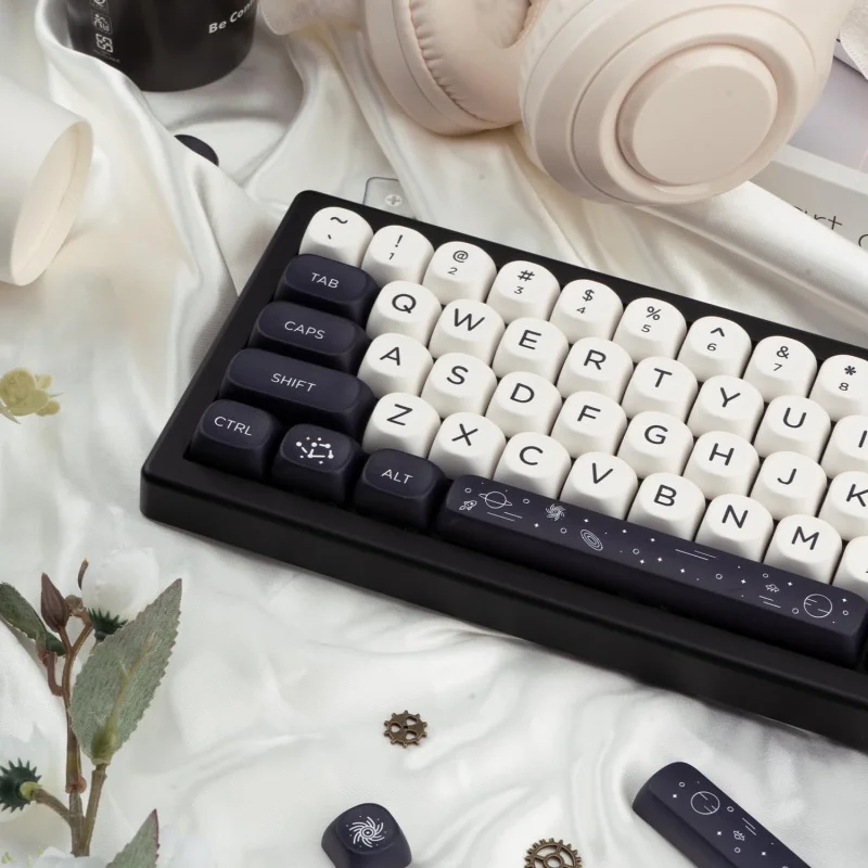 Space Galaxy PBT Keycaps Set,126 Keys Black White MOA Profile Dye-Sublimation Custom Keyboard Keycaps for MX Mechanical Keyboard