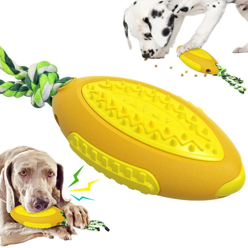 Pet Dog Toy Interactive Phonation Rugby for Small Large Dogs Puppy Chewing Toys Pet Tooth Cleaning Indestructible Dog Food Ball