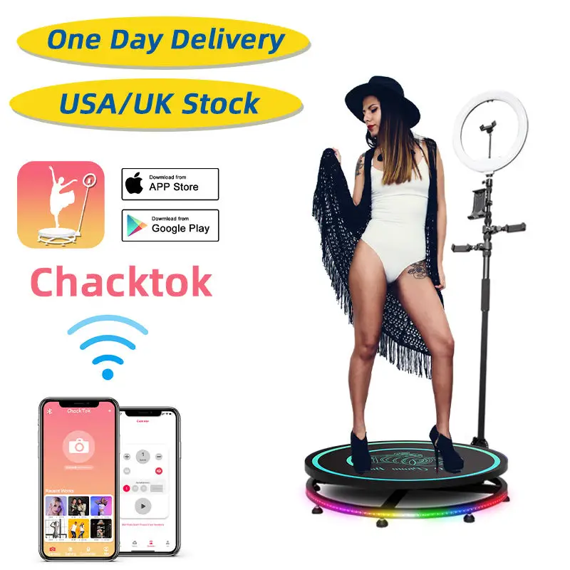 

Us Warehouse Stock Automatic Selfie 360 Degree Spin Photo Booth Machine for Wedding and Events Party