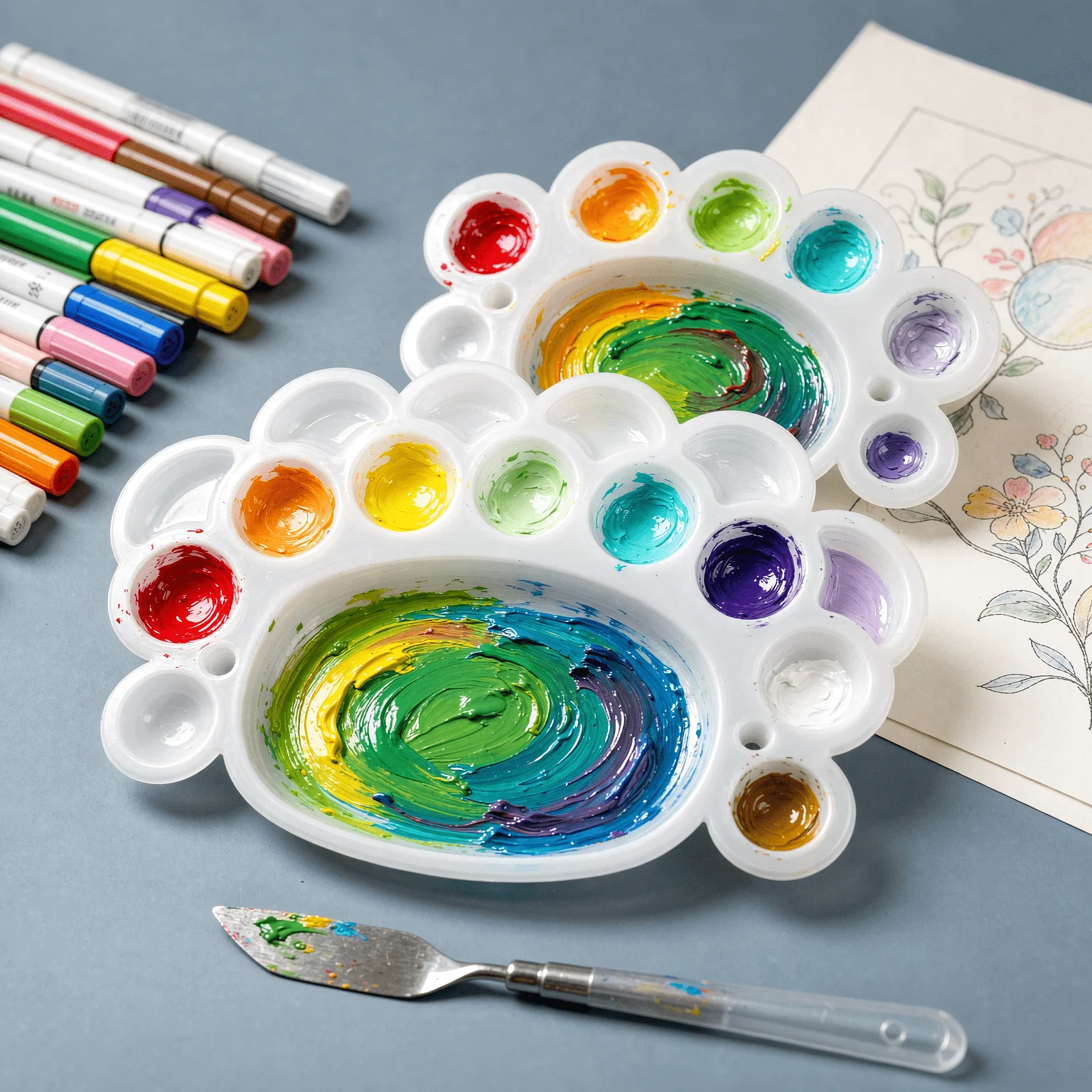 S/L/Set Paw Print Paint Palette White Plastic Painting Palette with Multi-Compartment Wells Reusable Mixing Tray for DIY TMZ