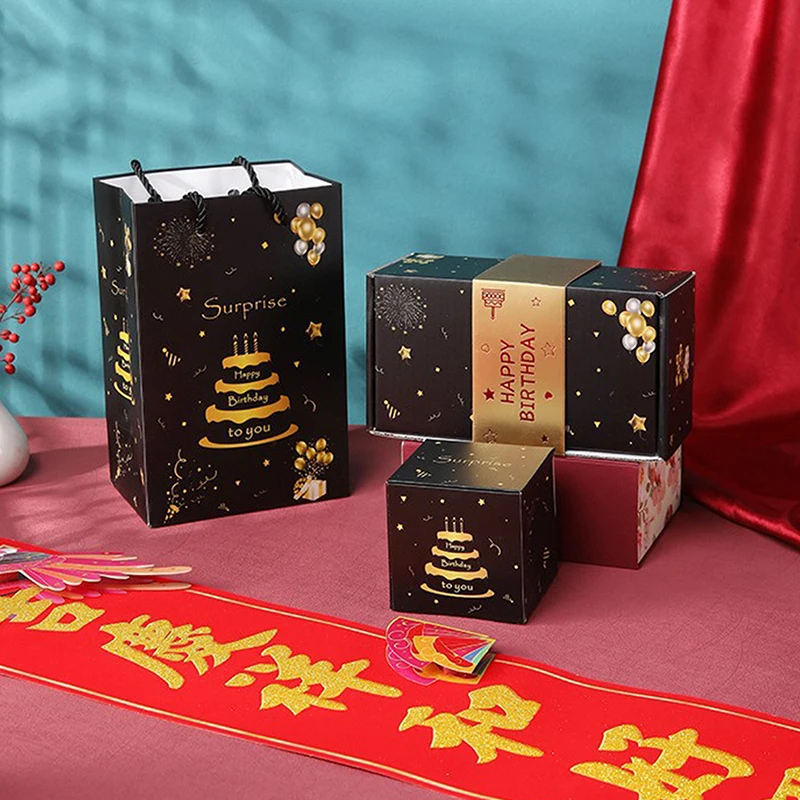 10pcs Folding Explosion Surprise Gift Boxes Black Gold Bounce Surprise Gift Box Bouncing Box Valentine's Day Gift