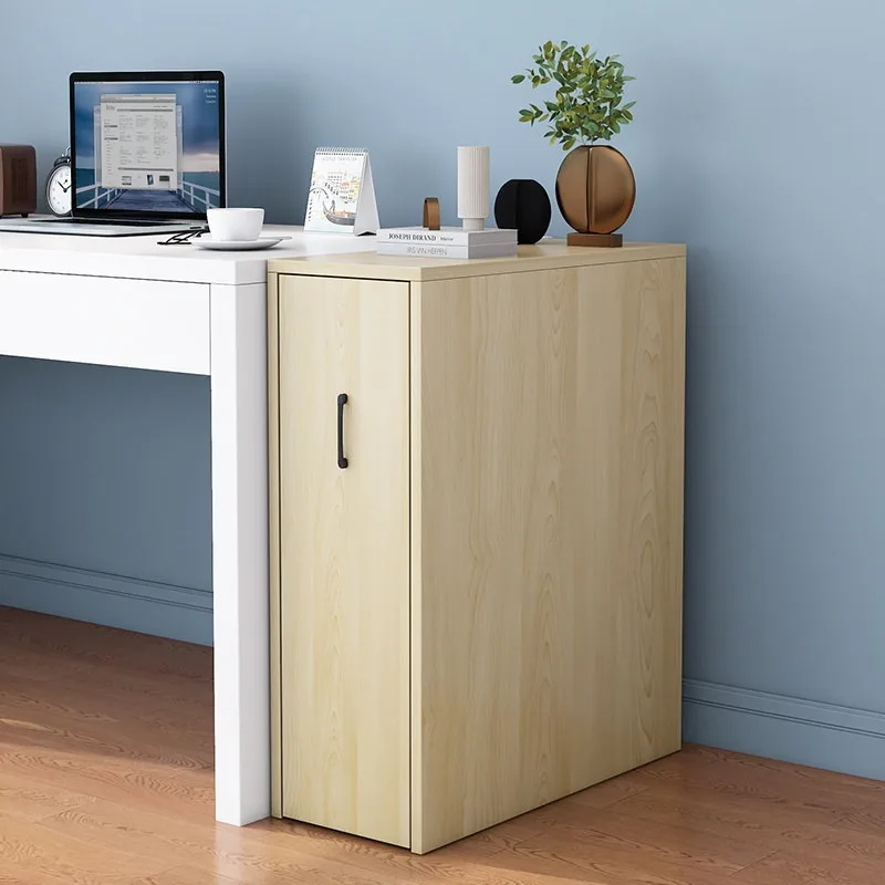 Narrow bookcase, side-pull small cabinet on the edge of the table, pull-out mobile bookcase with door, bookshelf, dust-proof sto