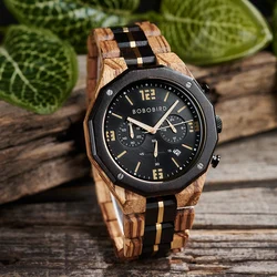 BOBO BIRD Watches Men Wooden Chronograph Watch Stainless Steel Wood Wristwatch for Male Customized Gift