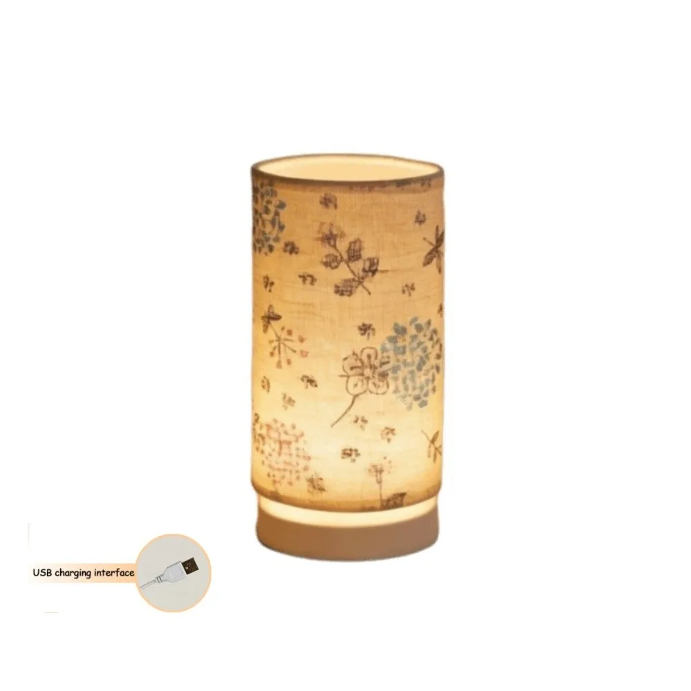 LED Bedside Night Lamp Wooden USB Plug in Desktop Decoration Lamp Three Colors Adjustable Cylinder Lamp Shade Table Lamp Bedroom
