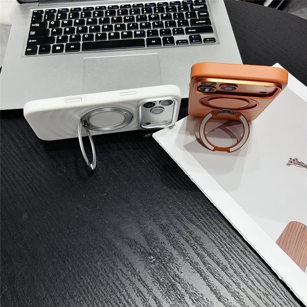 Luxury Water Ripples 360 Rotating Bracket for Magsafe For iPhone 18 Pro Max 18pro 17 Pro Frosted Hard Shockproof PC Holder Cover