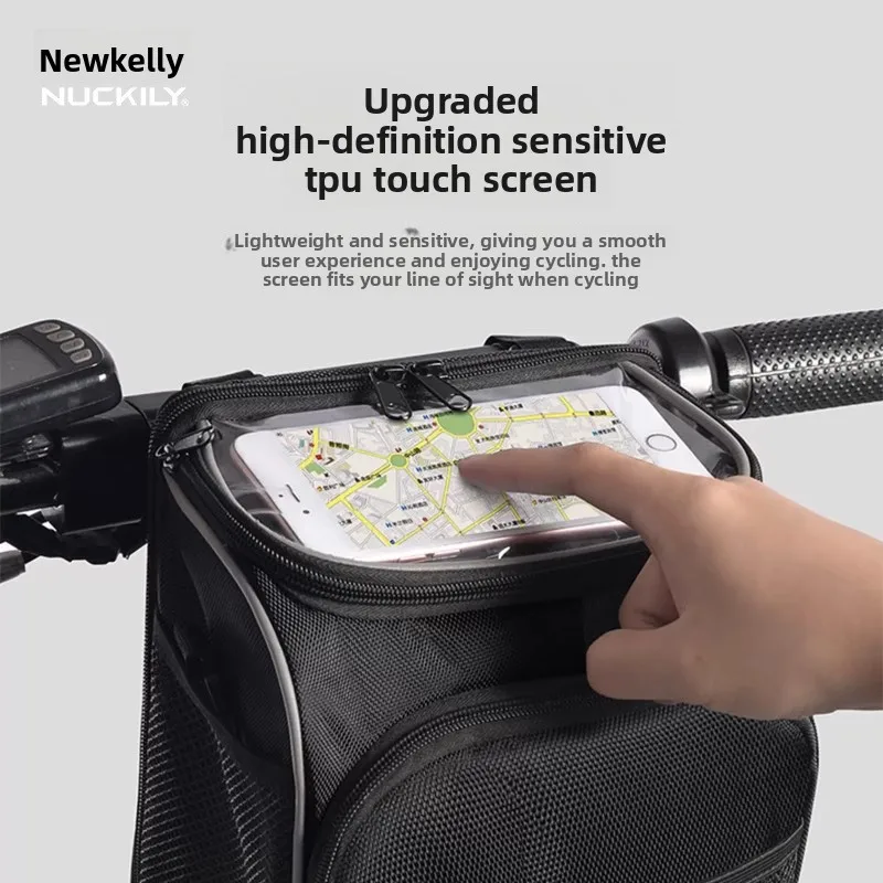 

NUCKILY TPU Touch Screen Bike Bag, Waterproof High-Sensitive Handlebar Phone Bag, Large Capacity Cycling Front Storage Pouch
