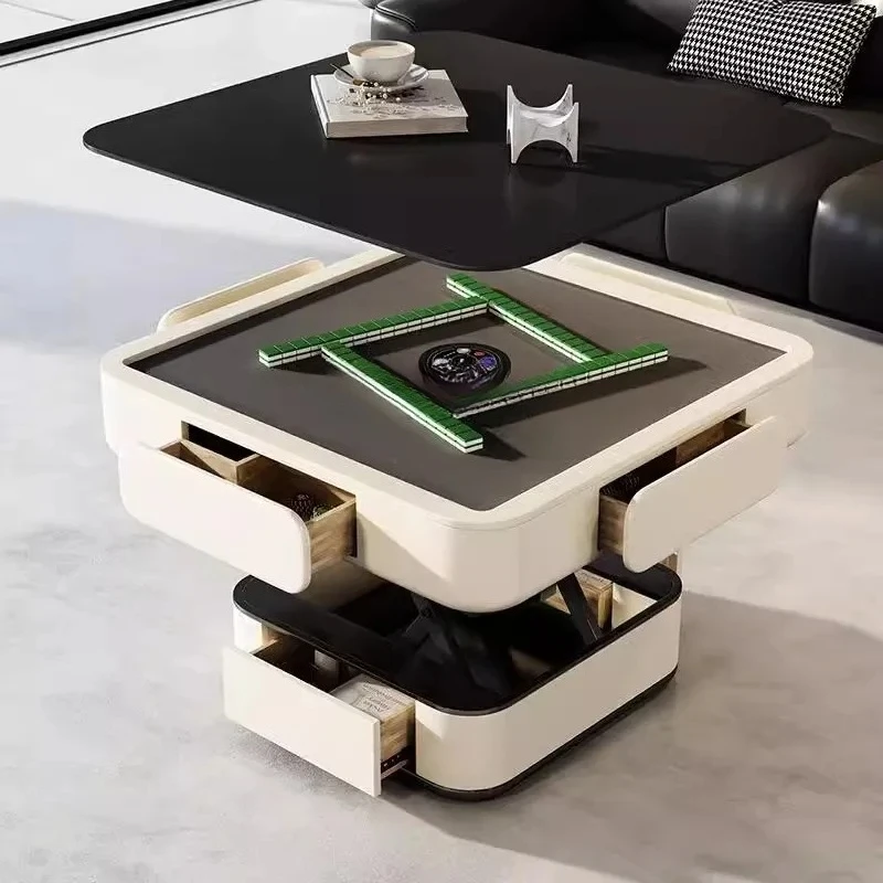 

Mahjong table rock slab lifting tea table multi-functional dining table integrated dual-purpose household small apartment